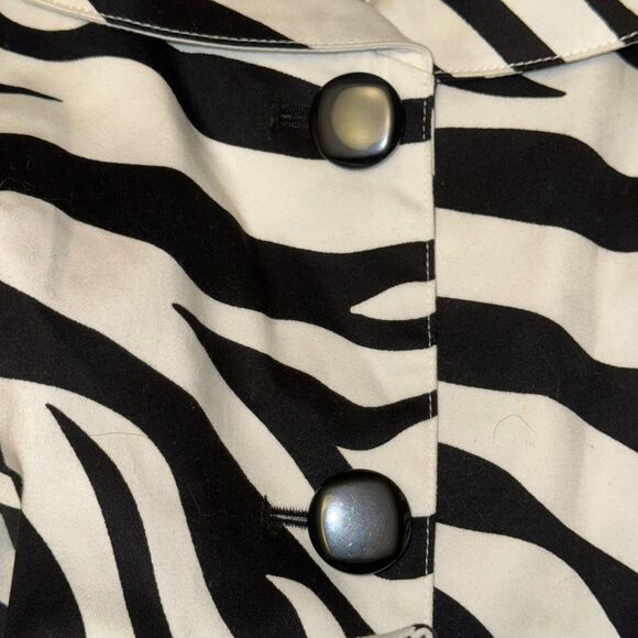 Sandro Sportswear Tie Waist Jacket Sz S Black White Zebra Print Button Collared - Picture 3 of 6